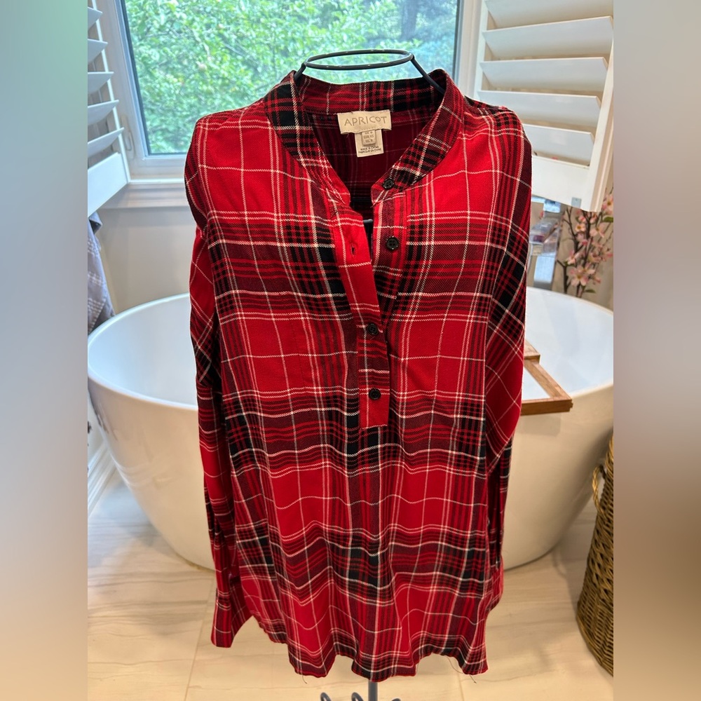 Apricot Red Plaid Button-Up Shirt